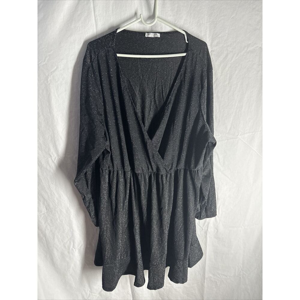 IN'VOLAND Plus Size Womens Glitter Dress V Neck Long Sleeve Ruffle Hem Swing 28W